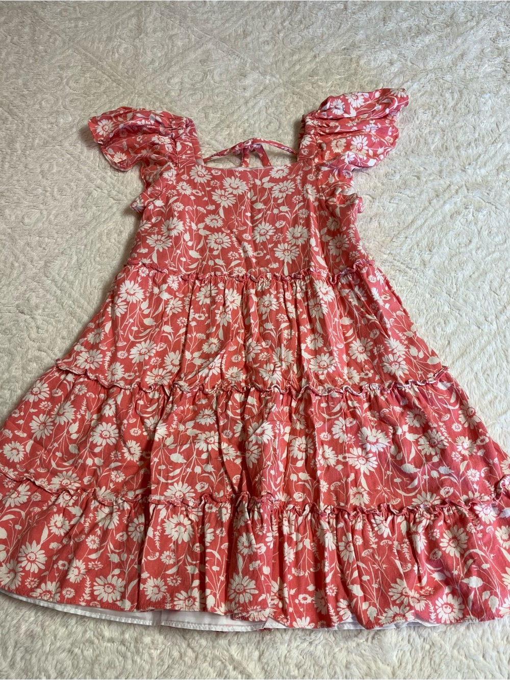 Bonnie Jean Coral-Pink Floral Tie-Shoulder Dress